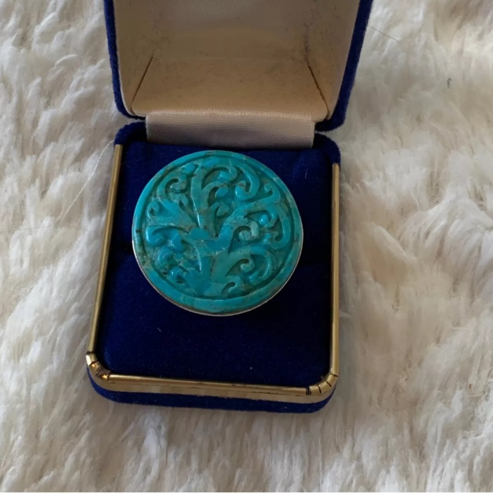 925 Sterling Silver Vintage Mountain Turquoise Statement Ring Size 6